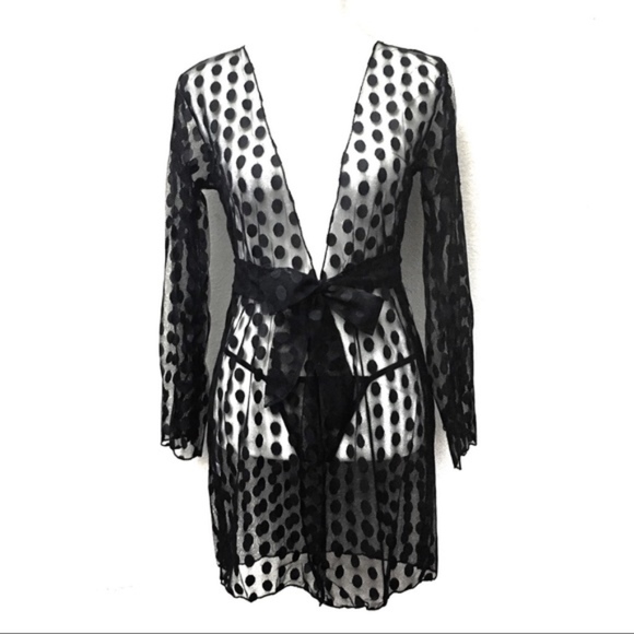Savvy Sexy Set Lace Polka Dot Kimono Wrap Lingerie - Picture 3 of 8